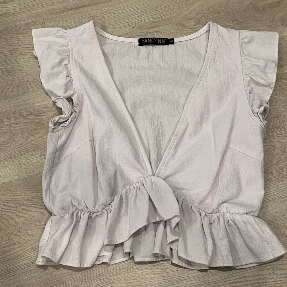 White low neck crop top ruffle